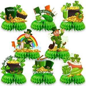 St. Patrick's Day Honeycomb Centerpieces Paper Table Decorations Green Clover Leprechaun Pot Of Gold Party Supplies