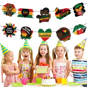 Black History Month party banners with Juneteenth Pan-African themed colorful flags