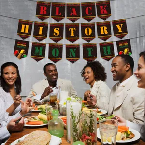 Black History Month banner with Pan-African colors and fist icon for party decor