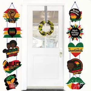 Black History Month porch banners for Juneteenth decorations on white front door
