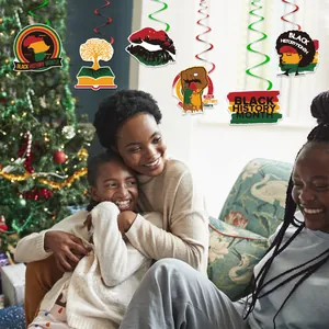 Black History Month hanging swirl decorations for party venue and home celebration sets