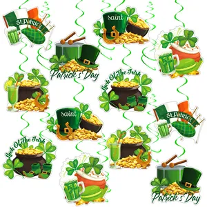 St. Patricks Day Party Dekoration Kleeblatt Leprechaun Hut Goldmünzentopf Spirale Hängende Ornamente Für Irische Feier Bedarf