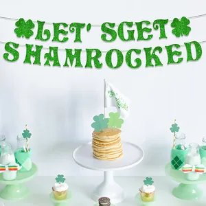 Green glittery Let's Get Shamrocked banner for St. Patrick's Day party home decoration