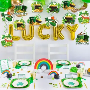 St. Patrick's Day Party Deko Set mit Lucky Ballons und Kleeblatt Deckenhänger