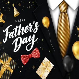 Detail of 150x100cm Father's Day backdrop with suit tie and gold balloon design