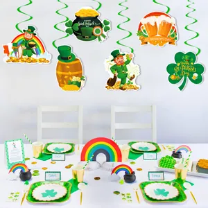 St. Patrick's Day party decorations set with clover swirls and themed tableware