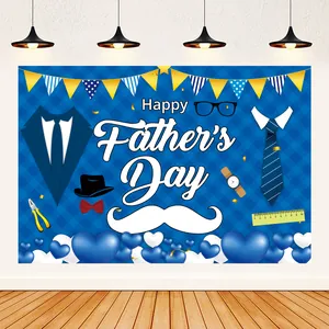 Happy Father's Day party backdrop banner with blue plaid and gentleman's suit theme