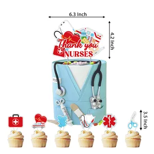 Dag van de Verpleging taarttopper set met Thank You Nurses bordje en medische decoratie