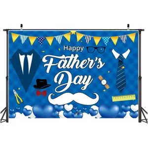 Father's Day backdrop with blue diamond pattern, necktie and hat on a professional stand