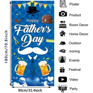 Father's Day backdrop banner 180x90cm featuring blue patterns and gentleman icons
