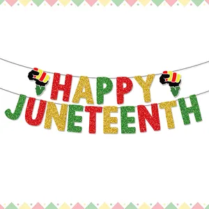 Bannière de Fête Juneteenth Décorations Freedom Day Black History Month Guirlandes en Papier Cartonné Pailleté Décoration Murale Maison
