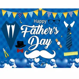 Detail of 150x100cm Father's Day backdrop with suit, tie, and blue plaid pattern