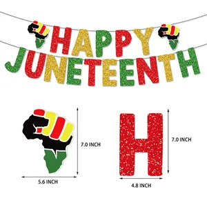Kit de bannières Juneteenth avec lettres pailletées rouges vertes et dorées festives