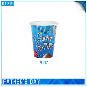 Bicchieri di carta per la festa del papà da 9 oz con motivi scozzesi blu e icone festive