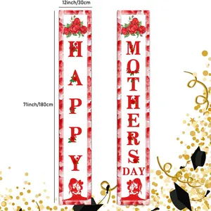 Κάθετα πανό Happy Mother's Day με κόκκινα τριαντάφυλλα και λεπτομέρεια ύψους 180cm