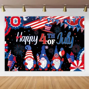 Detail of July 4th background banner featuring gnomes and Happy Independence Day text