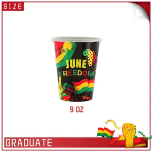 Bicchieri di carta monouso da 9 once per Juneteenth con design June Freedom e Pan-Africano