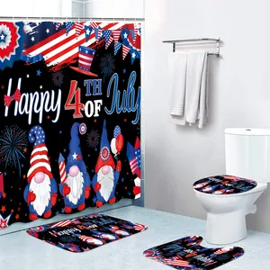Independence Day bathroom set with 4th of July gnomes shower curtain and rugs