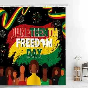 Κουρτίνα μπάνιου Juneteenth Freedom Day με παναφρικανικά χρώματα και εικονογραφήσεις