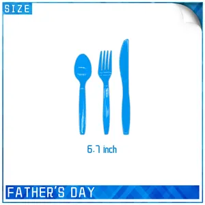 Set di posate blu per la festa del papà con cucchiaio, forchetta e coltello da 17cm