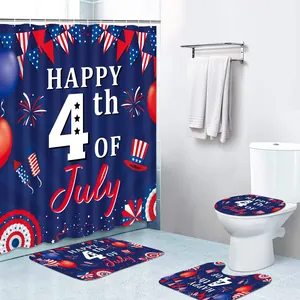 4-Piece Independence Day bathroom set with July 4th shower curtain and rugs