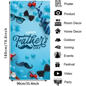 Close-up of 180x90cm Father's Day party banner with blue tie and glasses design