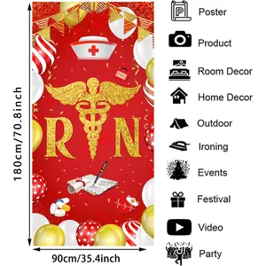 RN Nurses Day party banner detail showing 180x90cm size with medical cross and balloon icons