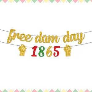 Bannière scintillante Juneteenth Freedom Day avec lettrage 1865 pour décoration de fête