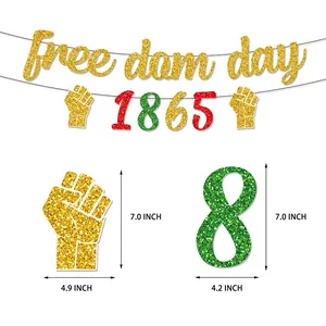 Détail de la bannière Juneteenth à paillettes avec dimensions de 7 pouces et texture