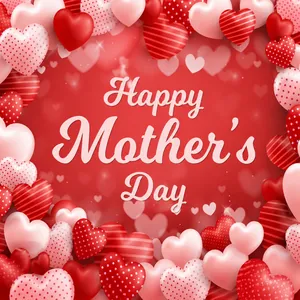 Detail van rode Happy Mother's Day party achtergrond met roze harten 150x100cm