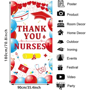 Detail view of 180x90cm Thank You Nurses banner with stethoscope and medical icons