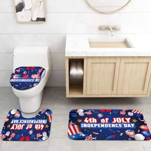 Detailed 3-piece Independence Day bathroom mat set with stars and stripes motif