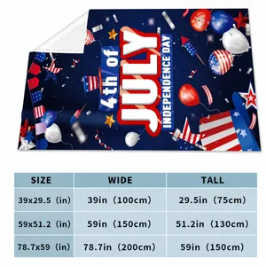 Tableau des tailles pour couverture du Jour de l'Indépendance avec dimensions en cm et pouces