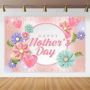 Sfondo rosa per la festa della mamma con fiori di carta e palloncini a cuore decor