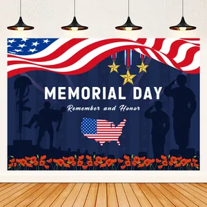 Memorial Day party backdrop featuring soldier silhouettes and Honor and Remember text