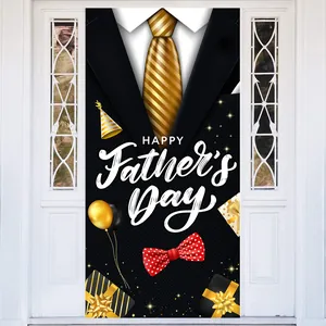 Father's Day door banner featuring tuxedo design with gold balloons and gift box decorations