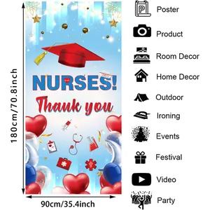 Nurse Appreciation Backdrop 180x90cm with heart and medical icons for Nurses Day party