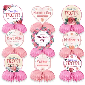 Set di 9 decorazioni a nido d'ape rosa per la festa della mamma con motivi floreali