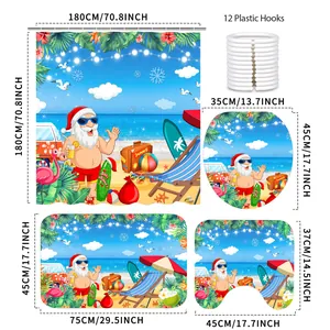 Summer Christmas 4-piece bathroom set with shower curtain, rugs and beach santa design