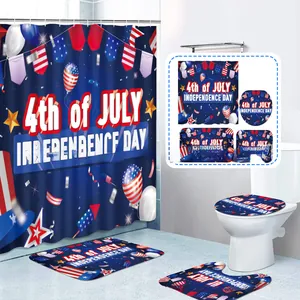 Detailed close-up of 4-piece Independence Day bathroom set with star and stripe patterns