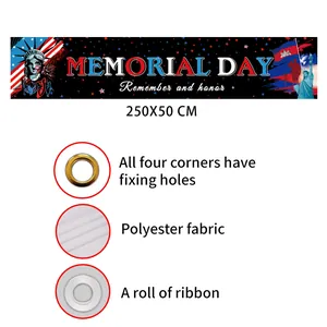 Polyester Memorial Day banner with Remember and honor text and copper grommet detail