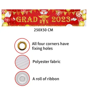 Close-up of 250x50cm GRAD RN 2023 banner showing metal grommets and polyester fabric texture