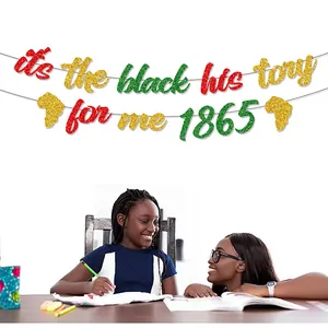 Bannière Juneteenth pailletée avec texte 1865 dans un cadre de célébration familiale