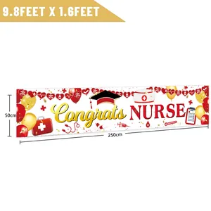 Detail of 250x50cm Congrats Nurse banner with stethoscope and medical icons