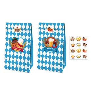Oktoberfest Thema Kraftpapier Geschenktüten Mit Aufklebern Bayerisches Blau Weiß Rautenmuster Bierfest Party Geschenktüten