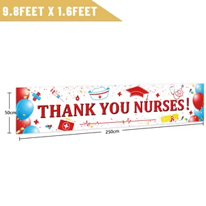 Extra long Nurses Day banner featuring Thank You Nurses text with medical theme icons