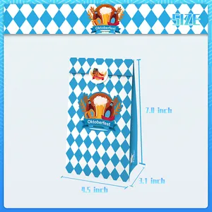 Bayerische Oktoberfest Geschenktüten aus Papier, blau-weiß kariert, Größe 17,8x11,4x7,9 cm