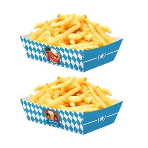 Oktoberfest Vassoi in Carta a Quadri Blu e Bianchi Scatole per Snack Usa e Getta per Patatine e Bretzel Tema Bavarese