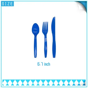 Blauwe plastic bestekset met lepel vork en mes met 17 cm lengte specificatie
