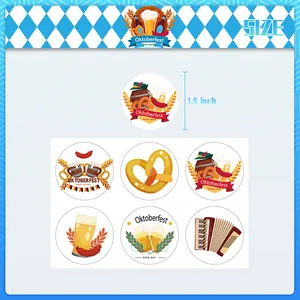 Oktoberfest Aufkleber 3,5cm mit Brezel und Bierkrug Motiven für Party Dekorationen